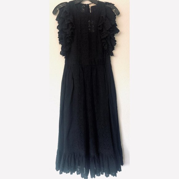 Ulla Johnson Black Embroidered Bea Midi Dress NWT - Picture 3 of 11